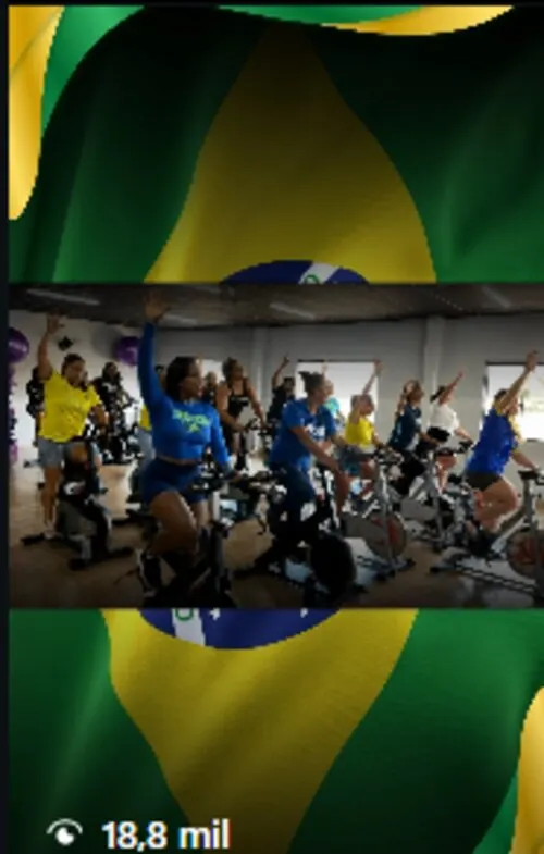 Aula de Bike Indoor em grupo, clima de Brasil na Guicco